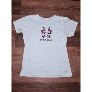 Life is Good T-Shirt Woman's Large Crusher Tee Flip Flops